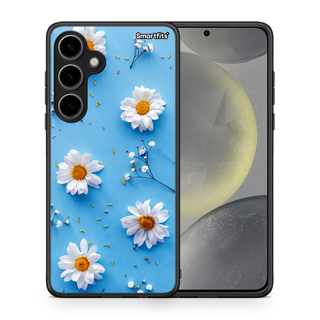 Θήκη Samsung Galaxy S24 Plus Real Daisies από τη Smartfits με σχέδιο στο πίσω μέρος και μαύρο περίβλημα | Samsung Galaxy S24 Plus Real Daisies case with colorful back and black bezels