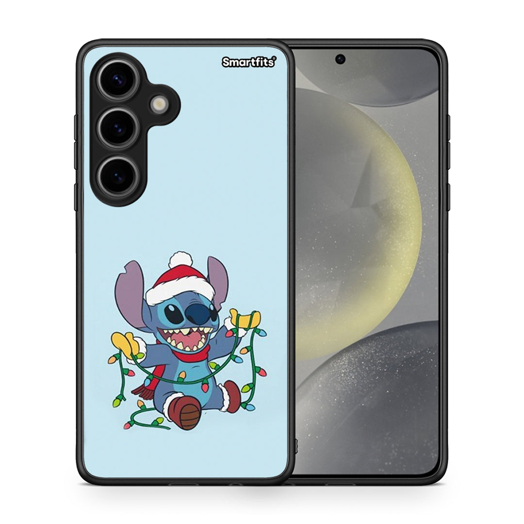 Θήκη Samsung Galaxy S24 Santa Stich από τη Smartfits με σχέδιο στο πίσω μέρος και μαύρο περίβλημα | Samsung Galaxy S24 Santa Stich case with colorful back and black bezels