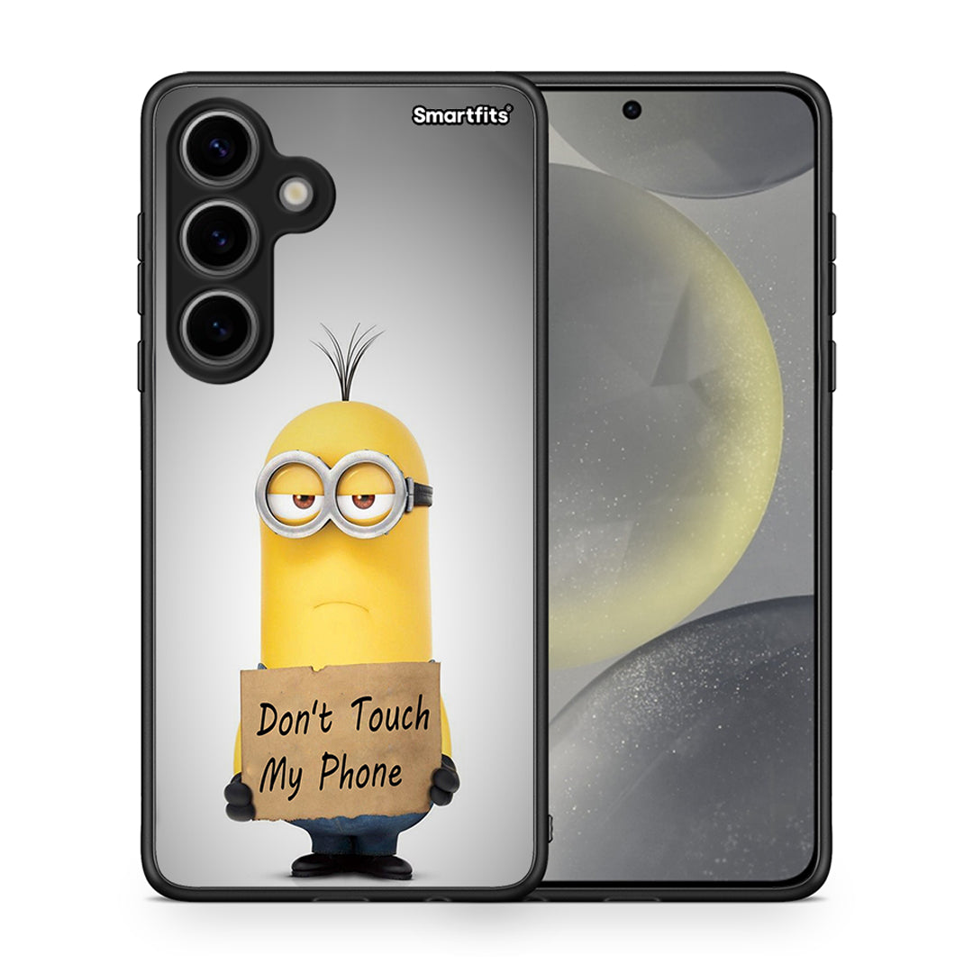 Θήκη Samsung Galaxy S24 Minion Text από τη Smartfits με σχέδιο στο πίσω μέρος και μαύρο περίβλημα | Samsung Galaxy S24 Minion Text case with colorful back and black bezels