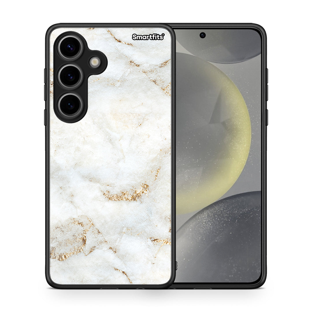 Θήκη Samsung Galaxy S24 White Gold Marble από τη Smartfits με σχέδιο στο πίσω μέρος και μαύρο περίβλημα | Samsung Galaxy S24 White Gold Marble case with colorful back and black bezels