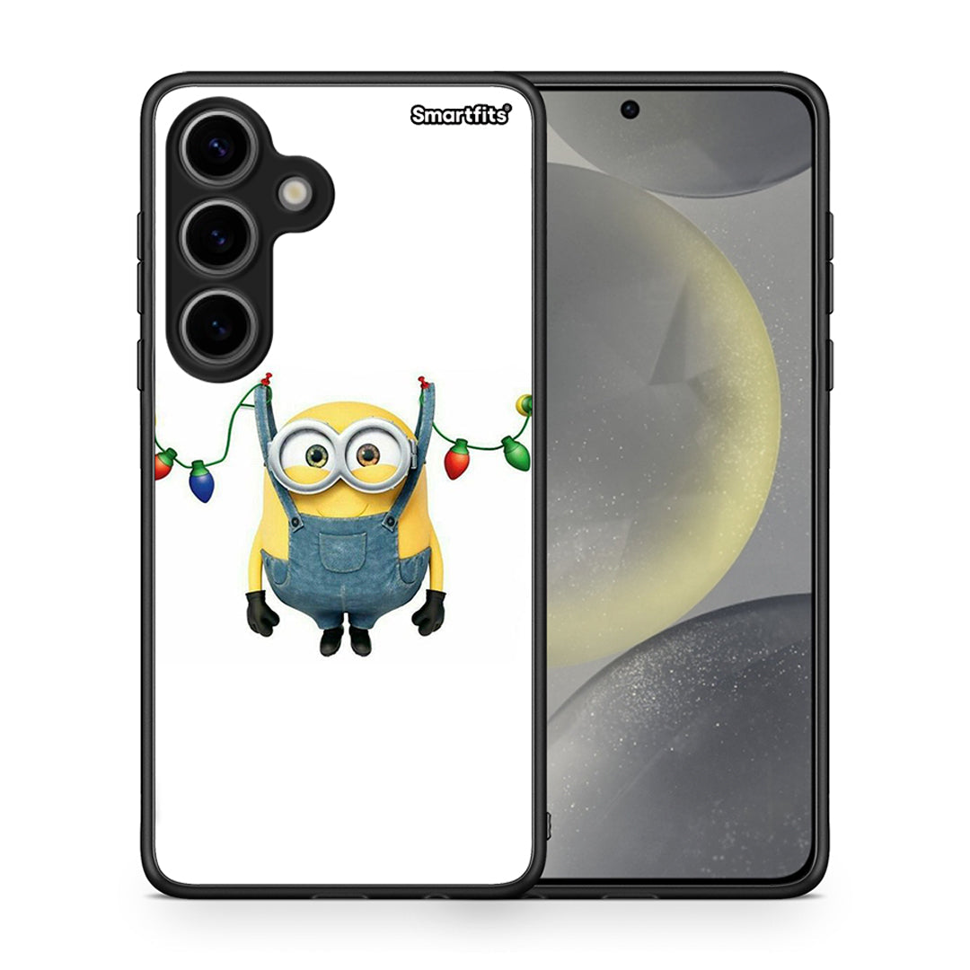 Θήκη Samsung Galaxy S24 Xmas Minion Lights από τη Smartfits με σχέδιο στο πίσω μέρος και μαύρο περίβλημα | Samsung Galaxy S24 Xmas Minion Lights case with colorful back and black bezels