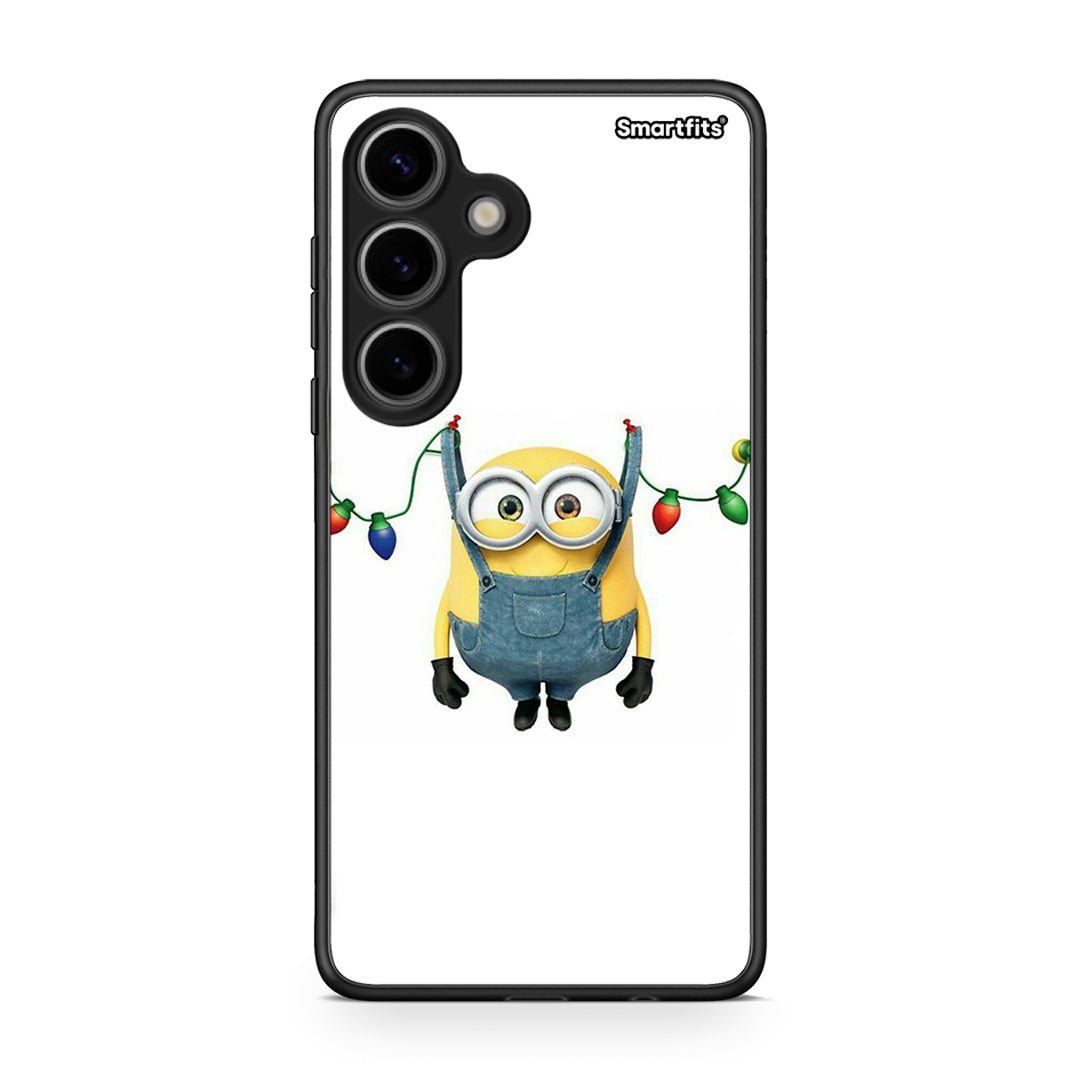 Samsung Galaxy S24 Xmas Minion Lights θήκη από τη Smartfits με σχέδιο στο πίσω μέρος και μαύρο περίβλημα | Smartphone case with colorful back and black bezels by Smartfits