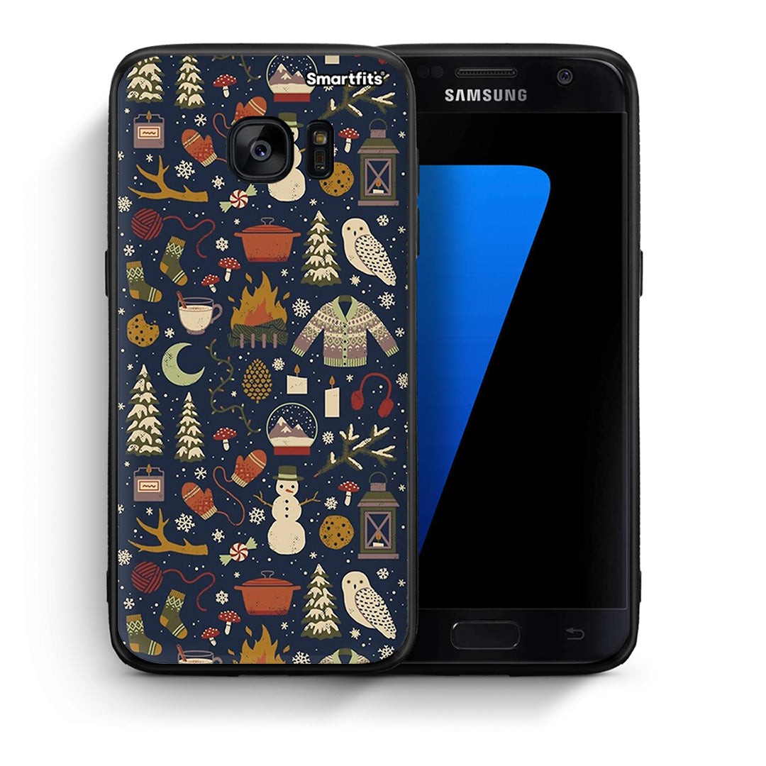 Θήκη Samsung S7 Christmas Elements από τη Smartfits με σχέδιο στο πίσω μέρος και μαύρο περίβλημα | Samsung S7 Christmas Elements case with colorful back and black bezels