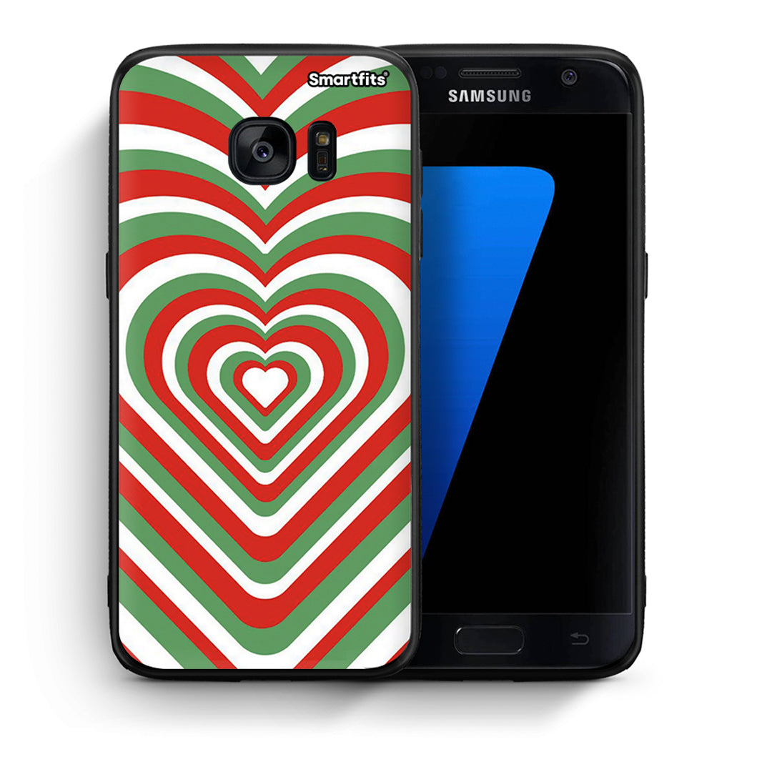 Θήκη Samsung S7 Christmas Hearts από τη Smartfits με σχέδιο στο πίσω μέρος και μαύρο περίβλημα | Samsung S7 Christmas Hearts case with colorful back and black bezels