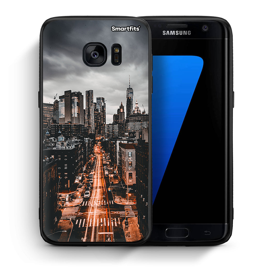 Θήκη Samsung S7 Edge City Lights από τη Smartfits με σχέδιο στο πίσω μέρος και μαύρο περίβλημα | Samsung S7 Edge City Lights case with colorful back and black bezels