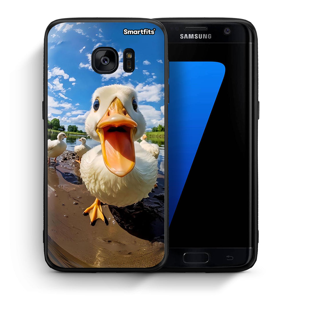 Θήκη Samsung S7 Edge Duck Face από τη Smartfits με σχέδιο στο πίσω μέρος και μαύρο περίβλημα | Samsung S7 Edge Duck Face case with colorful back and black bezels