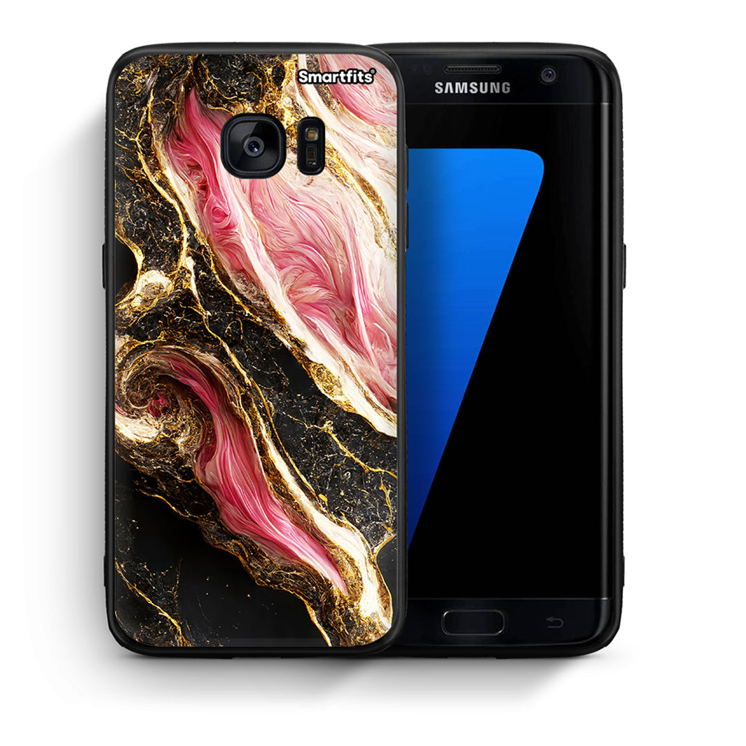Θήκη Samsung S7 Edge Glamorous Pink Marble από τη Smartfits με σχέδιο στο πίσω μέρος και μαύρο περίβλημα | Samsung S7 Edge Glamorous Pink Marble case with colorful back and black bezels