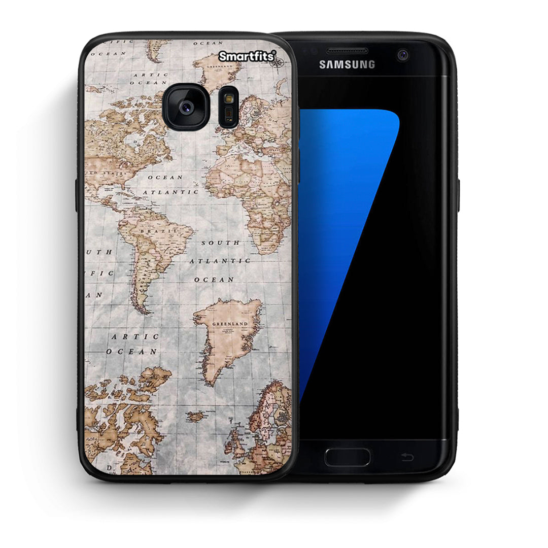 Θήκη Samsung S7 Edge World Map από τη Smartfits με σχέδιο στο πίσω μέρος και μαύρο περίβλημα | Samsung S7 Edge World Map case with colorful back and black bezels