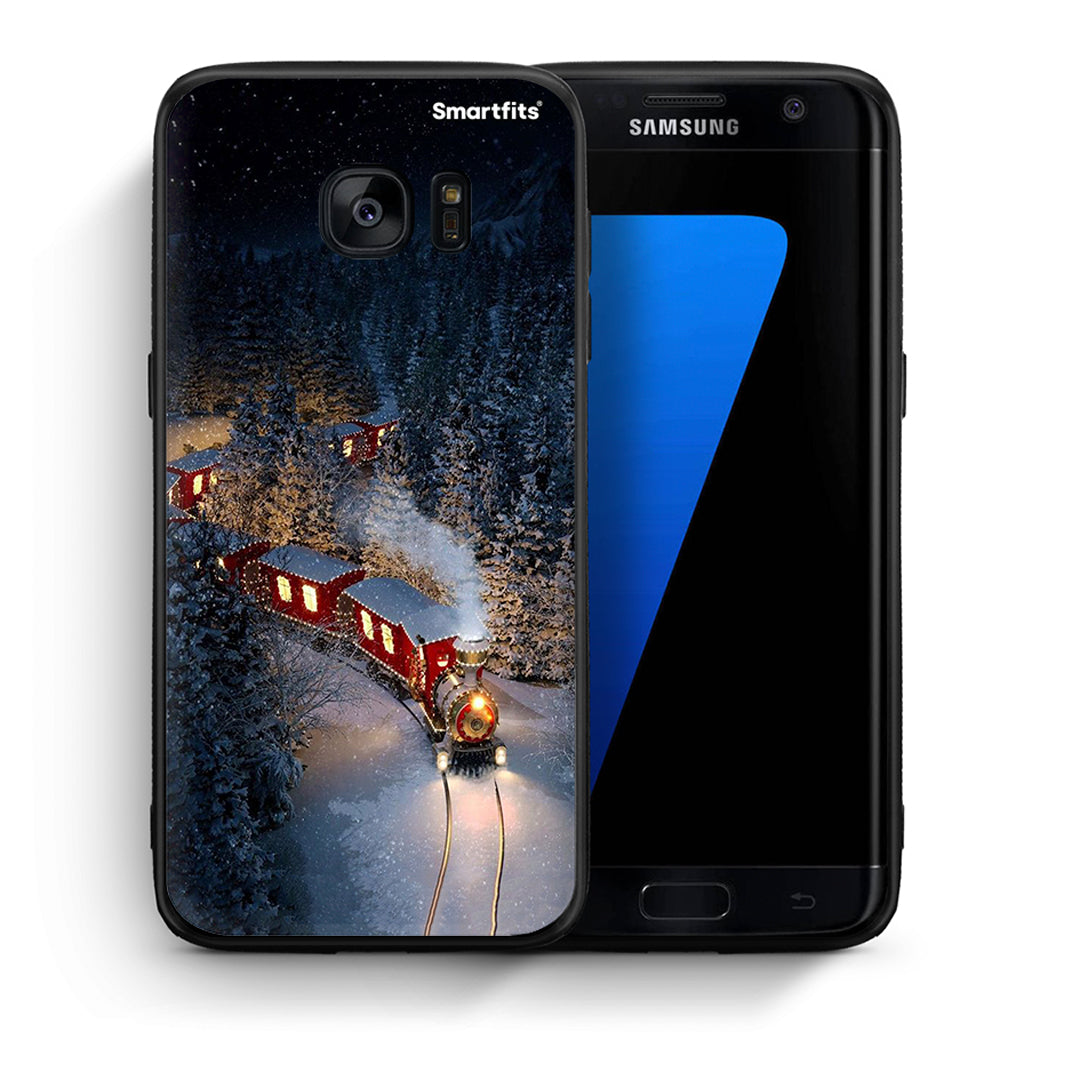 Θήκη Samsung S7 Edge Xmas Train από τη Smartfits με σχέδιο στο πίσω μέρος και μαύρο περίβλημα | Samsung S7 Edge Xmas Train case with colorful back and black bezels