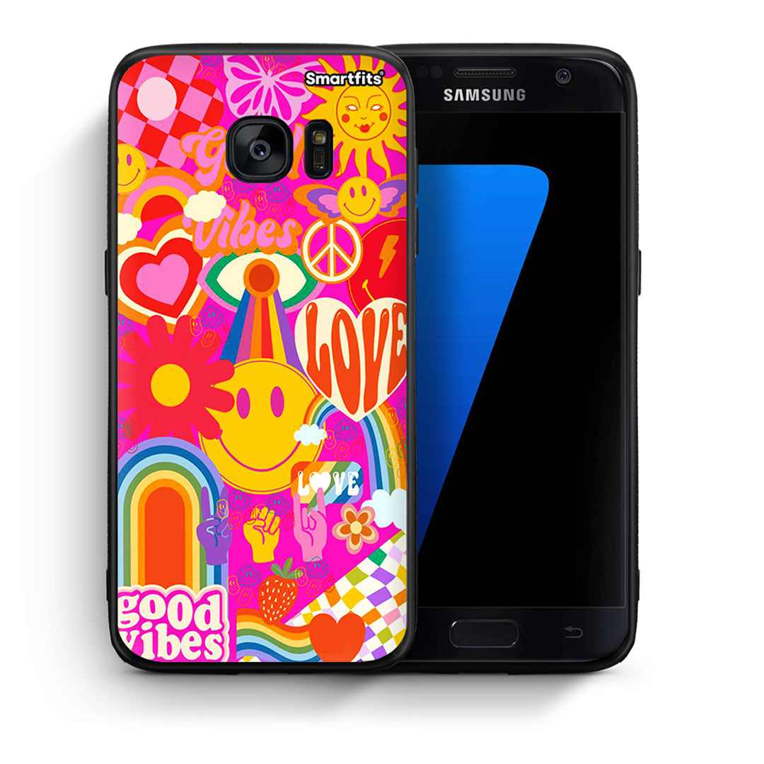 Θήκη Samsung S7 Hippie Love από τη Smartfits με σχέδιο στο πίσω μέρος και μαύρο περίβλημα | Samsung S7 Hippie Love case with colorful back and black bezels