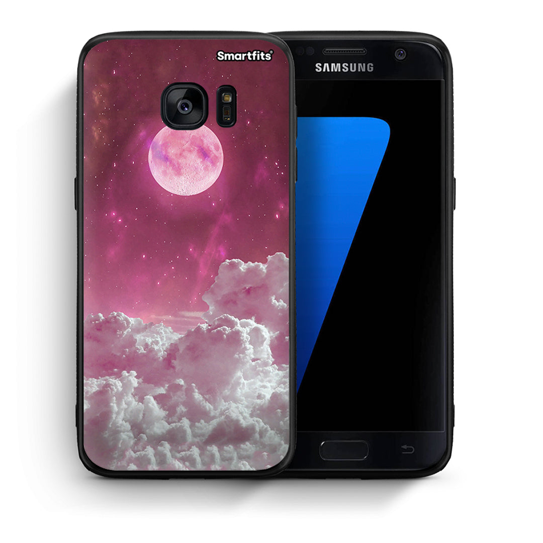 Θήκη Samsung S7 Pink Moon από τη Smartfits με σχέδιο στο πίσω μέρος και μαύρο περίβλημα | Samsung S7 Pink Moon case with colorful back and black bezels