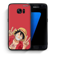 Thumbnail for Θήκη Samsung S7 Pirate Luffy από τη Smartfits με σχέδιο στο πίσω μέρος και μαύρο περίβλημα | Samsung S7 Pirate Luffy case with colorful back and black bezels