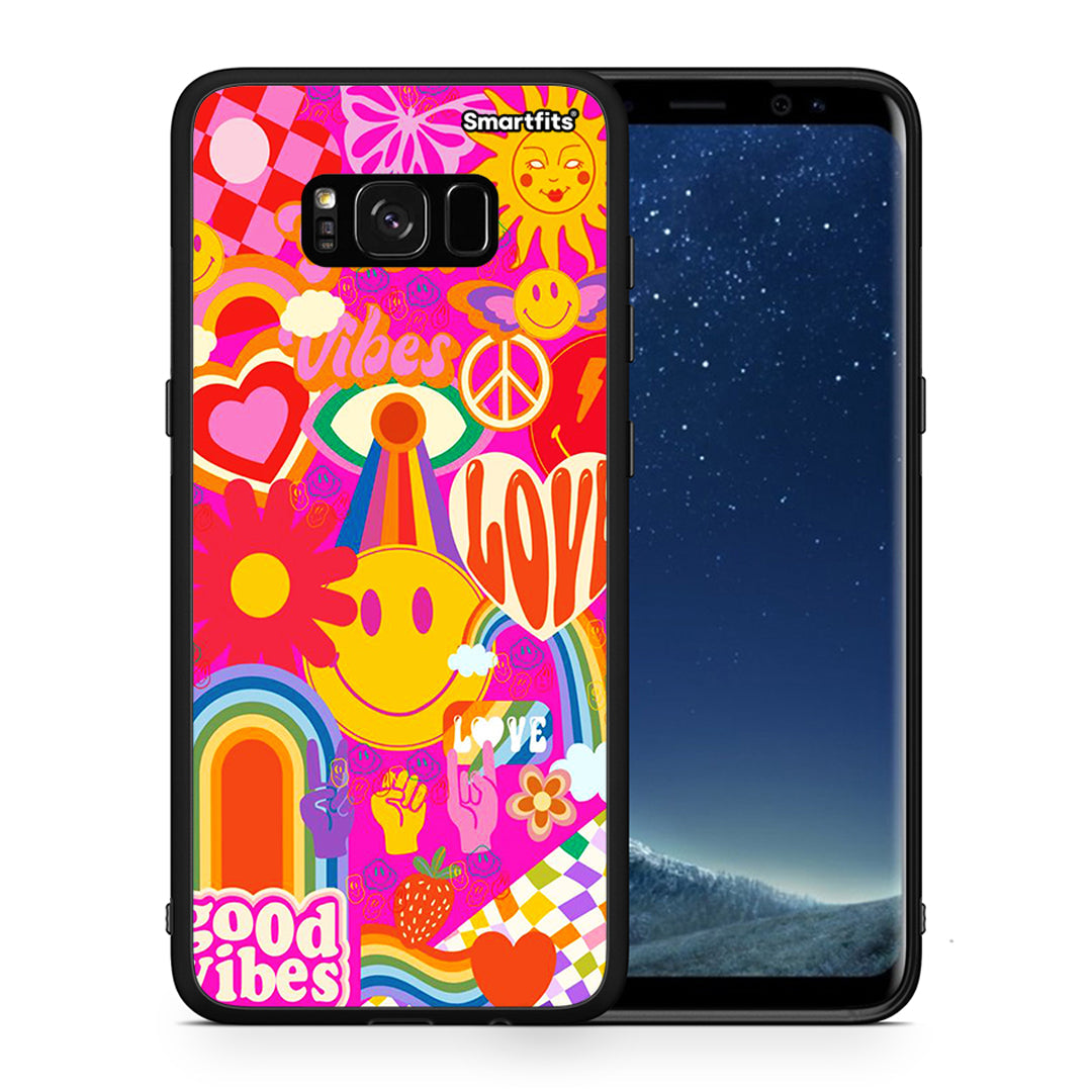 Θήκη Samsung S8+ Hippie Love από τη Smartfits με σχέδιο στο πίσω μέρος και μαύρο περίβλημα | Samsung S8+ Hippie Love case with colorful back and black bezels