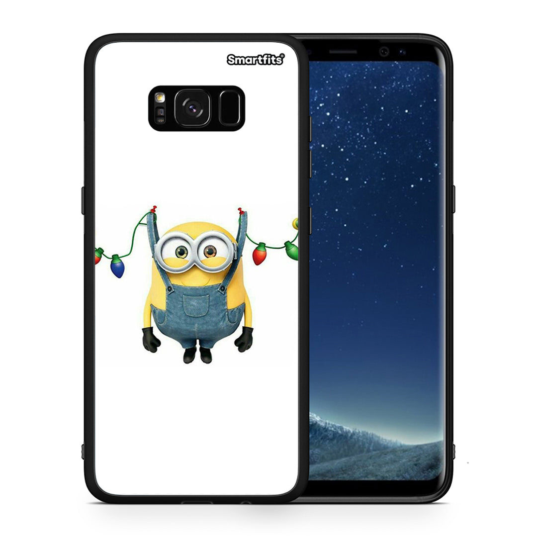 Θήκη Samsung S8 Xmas Minion Lights από τη Smartfits με σχέδιο στο πίσω μέρος και μαύρο περίβλημα | Samsung S8 Xmas Minion Lights case with colorful back and black bezels