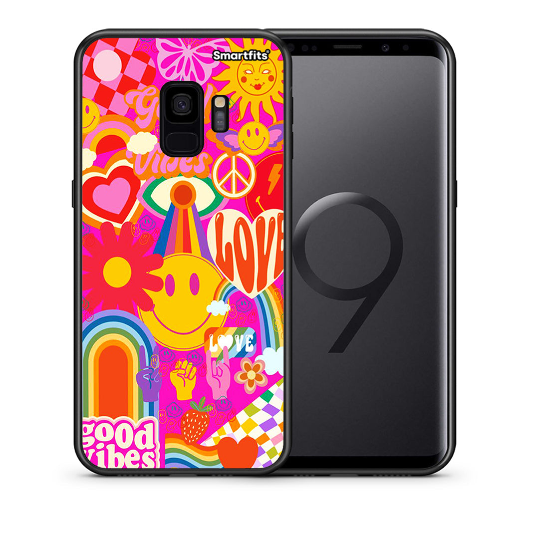 Θήκη Samsung S9 Hippie Love από τη Smartfits με σχέδιο στο πίσω μέρος και μαύρο περίβλημα | Samsung S9 Hippie Love case with colorful back and black bezels