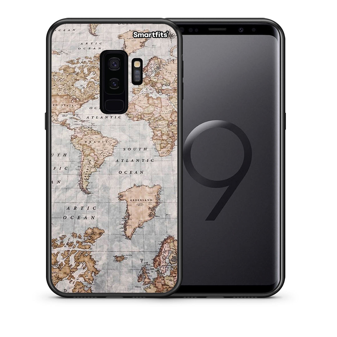 Θήκη Samsung S9 Plus World Map από τη Smartfits με σχέδιο στο πίσω μέρος και μαύρο περίβλημα | Samsung S9 Plus World Map case with colorful back and black bezels