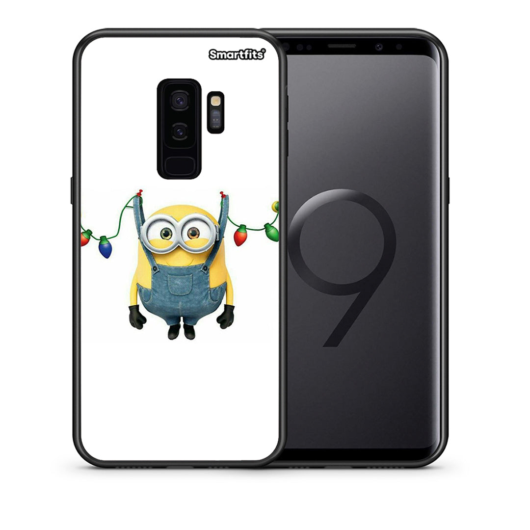 Θήκη Samsung S9 Plus Xmas Minion Lights από τη Smartfits με σχέδιο στο πίσω μέρος και μαύρο περίβλημα | Samsung S9 Plus Xmas Minion Lights case with colorful back and black bezels