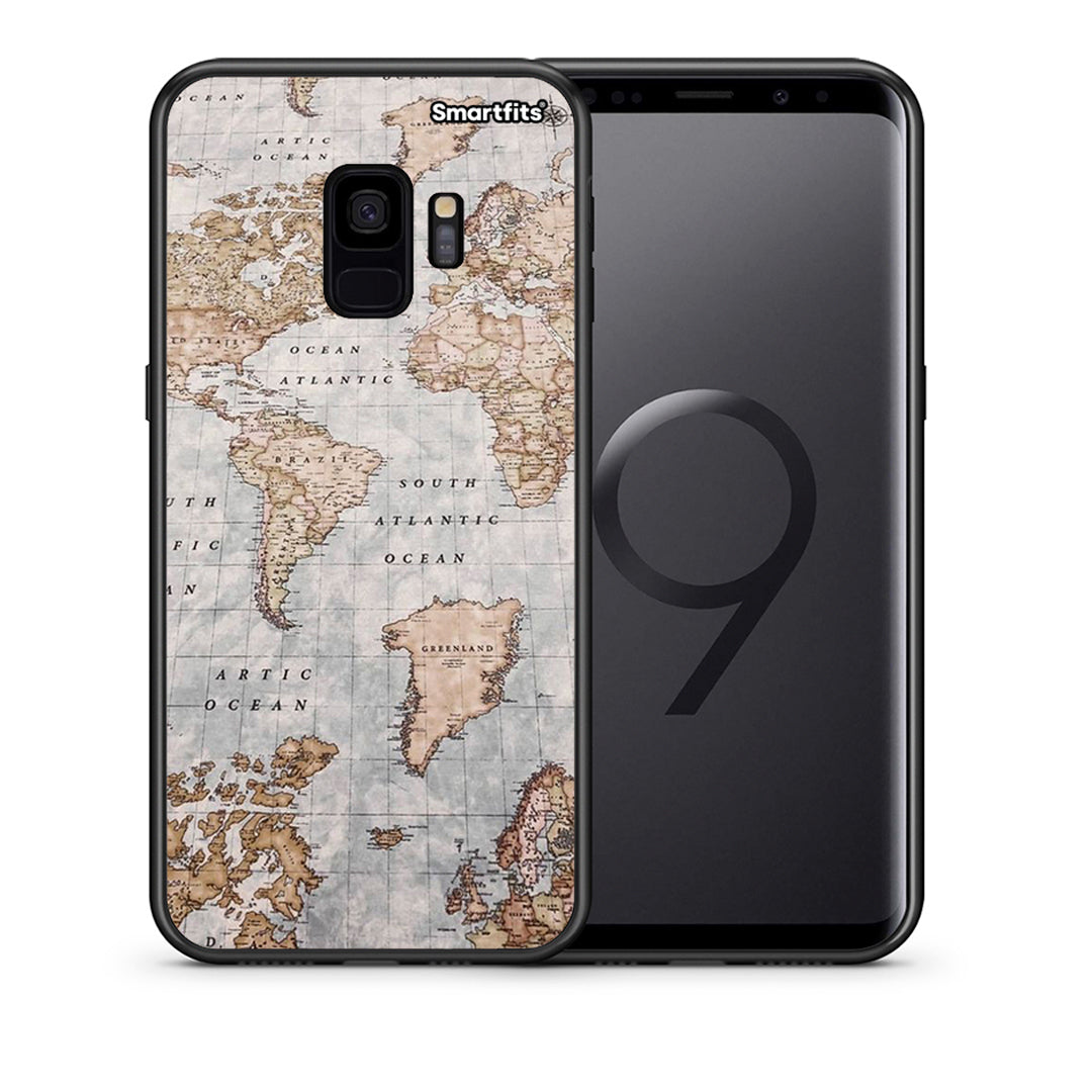 Θήκη Samsung S9 World Map από τη Smartfits με σχέδιο στο πίσω μέρος και μαύρο περίβλημα | Samsung S9 World Map case with colorful back and black bezels