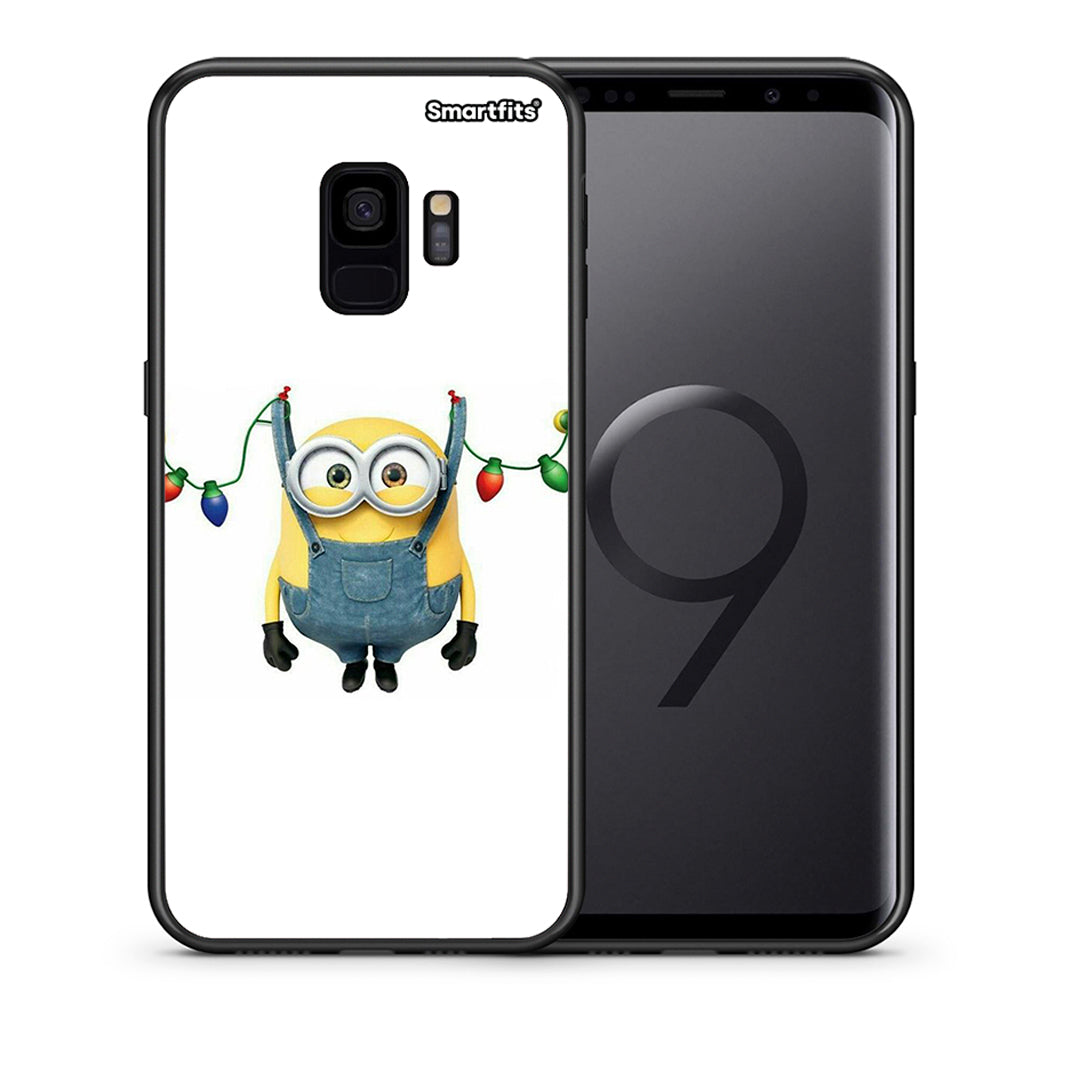 Θήκη Samsung S9 Xmas Minion Lights από τη Smartfits με σχέδιο στο πίσω μέρος και μαύρο περίβλημα | Samsung S9 Xmas Minion Lights case with colorful back and black bezels