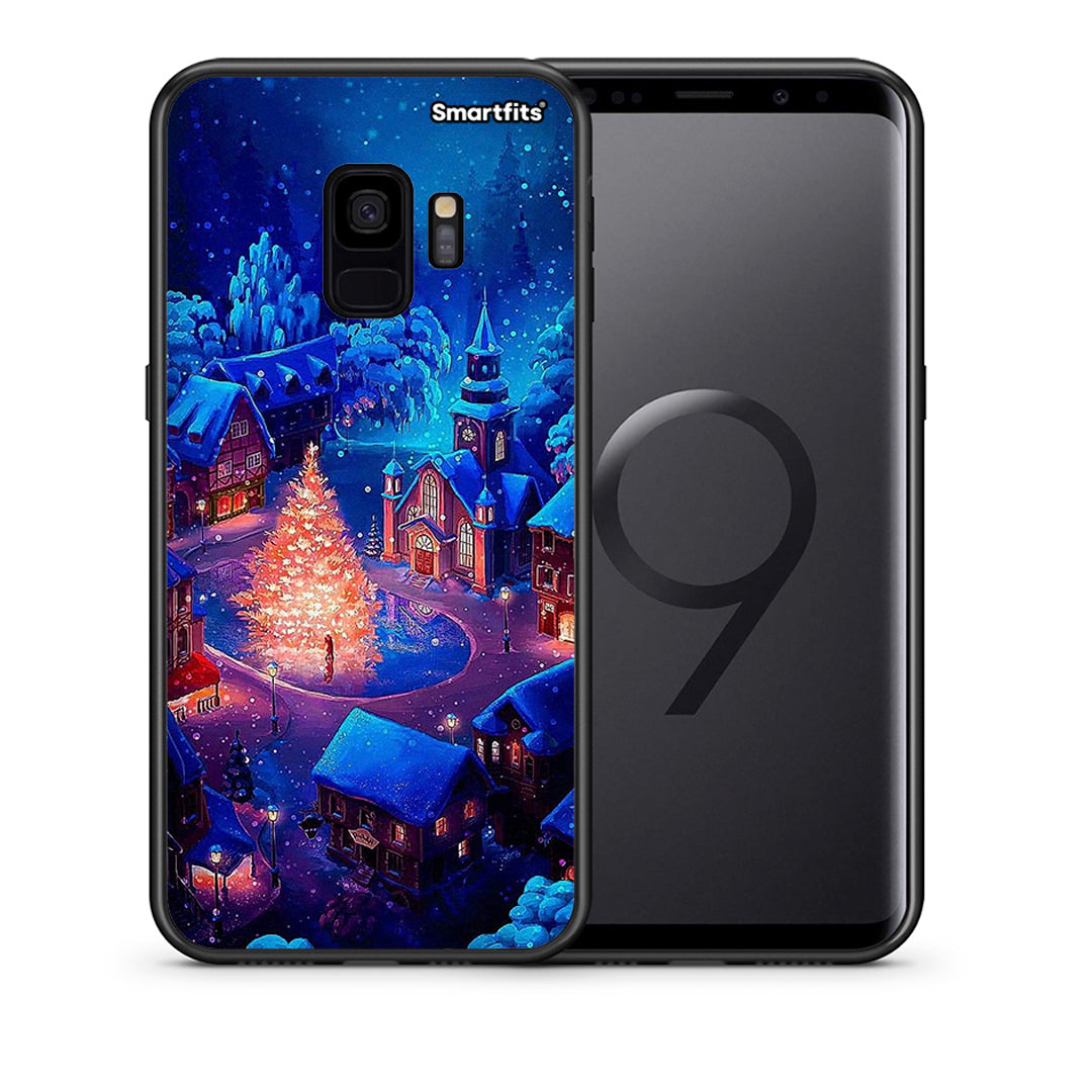 Θήκη Samsung S9 Xmas Village από τη Smartfits με σχέδιο στο πίσω μέρος και μαύρο περίβλημα | Samsung S9 Xmas Village case with colorful back and black bezels