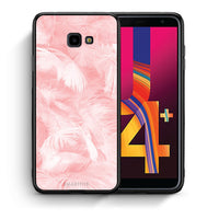 Thumbnail for Θήκη Samsung J4 Plus Pink Feather Boho από τη Smartfits με σχέδιο στο πίσω μέρος και μαύρο περίβλημα | Samsung J4 Plus Pink Feather Boho case with colorful back and black bezels