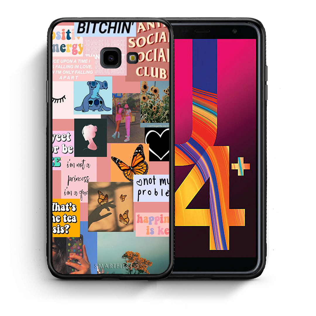 Θήκη Αγίου Βαλεντίνου Samsung J4 Plus Collage Bitchin από τη Smartfits με σχέδιο στο πίσω μέρος και μαύρο περίβλημα | Samsung J4 Plus Collage Bitchin case with colorful back and black bezels