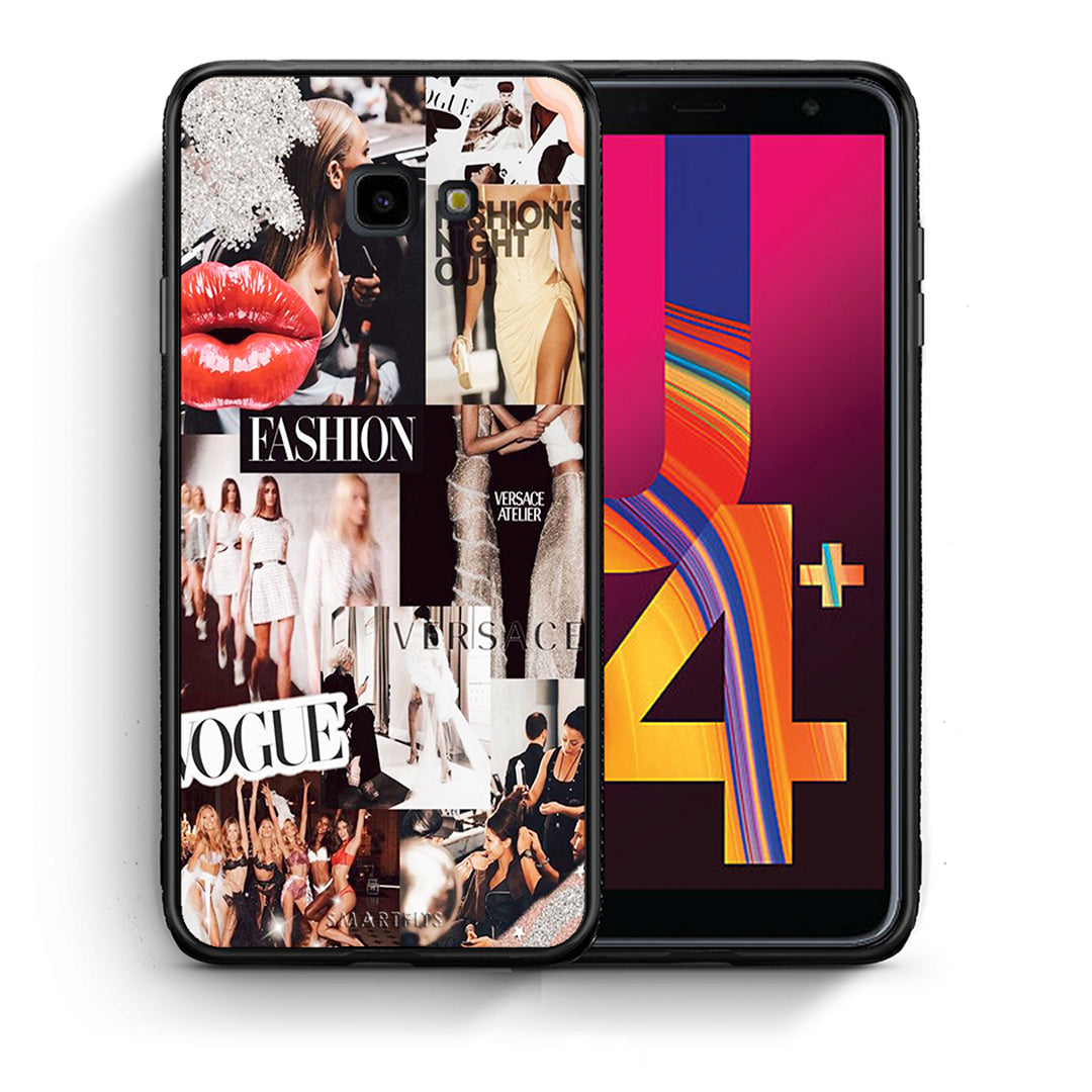 Θήκη Αγίου Βαλεντίνου Samsung J4 Plus Collage Fashion από τη Smartfits με σχέδιο στο πίσω μέρος και μαύρο περίβλημα | Samsung J4 Plus Collage Fashion case with colorful back and black bezels