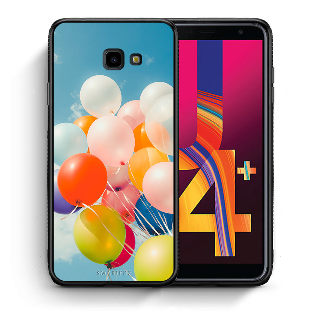 Θήκη Samsung J4 Plus Colorful Balloons από τη Smartfits με σχέδιο στο πίσω μέρος και μαύρο περίβλημα | Samsung J4 Plus Colorful Balloons case with colorful back and black bezels