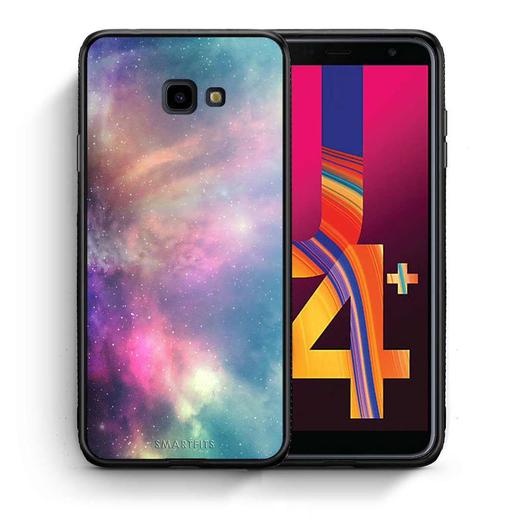 Θήκη Samsung J4 Plus Rainbow Galaxy από τη Smartfits με σχέδιο στο πίσω μέρος και μαύρο περίβλημα | Samsung J4 Plus Rainbow Galaxy case with colorful back and black bezels