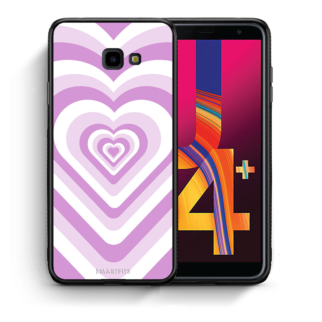 Θήκη Samsung J4 Plus Lilac Hearts από τη Smartfits με σχέδιο στο πίσω μέρος και μαύρο περίβλημα | Samsung J4 Plus Lilac Hearts case with colorful back and black bezels