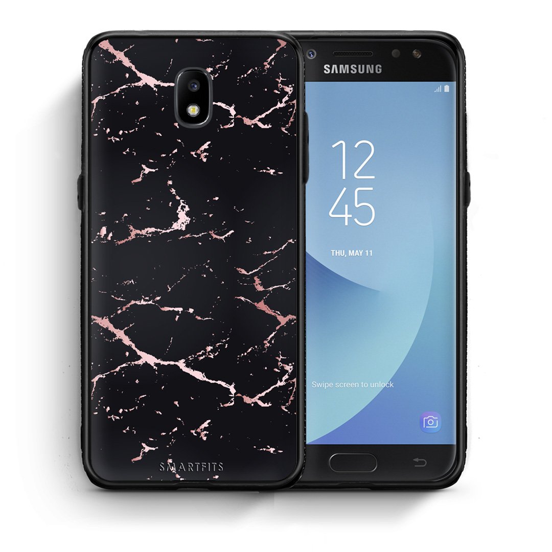 Θήκη Samsung J5 2017 Black Rosegold Marble από τη Smartfits με σχέδιο στο πίσω μέρος και μαύρο περίβλημα | Samsung J5 2017 Black Rosegold Marble case with colorful back and black bezels