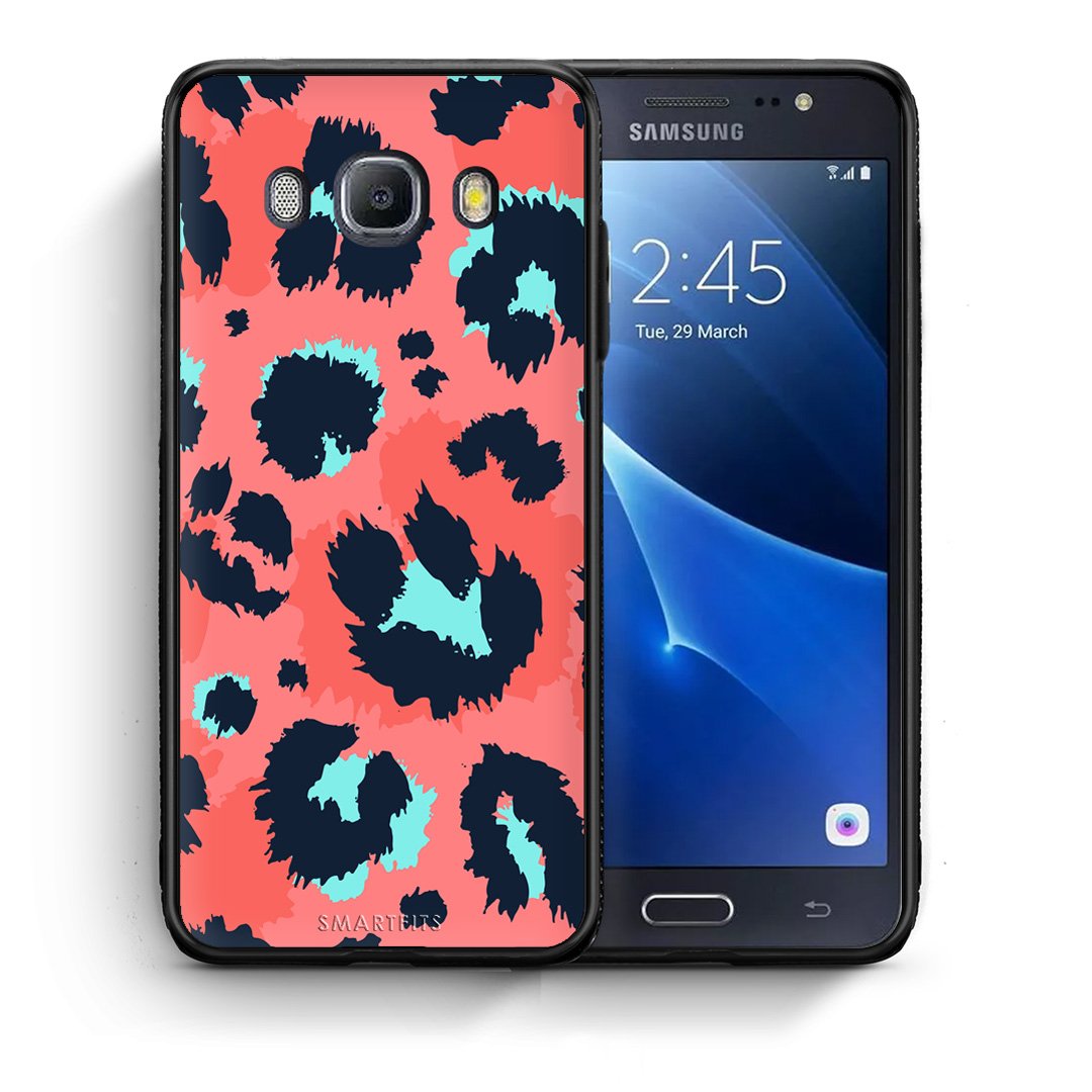 Θήκη Samsung J7 2016 Pink Leopard Animal από τη Smartfits με σχέδιο στο πίσω μέρος και μαύρο περίβλημα | Samsung J7 2016 Pink Leopard Animal case with colorful back and black bezels