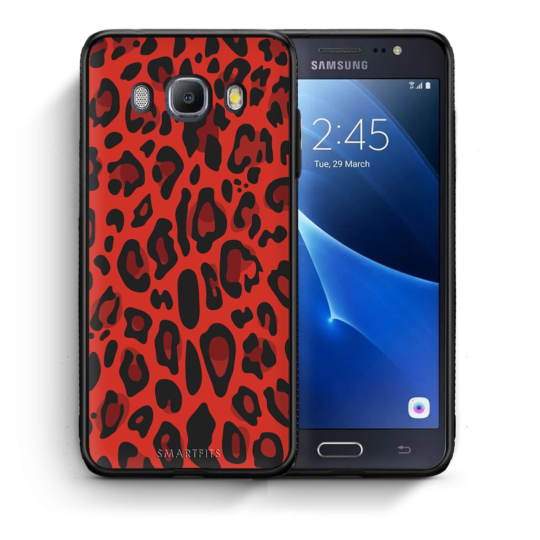 Θήκη Samsung J7 2016 Red Leopard Animal από τη Smartfits με σχέδιο στο πίσω μέρος και μαύρο περίβλημα | Samsung J7 2016 Red Leopard Animal case with colorful back and black bezels