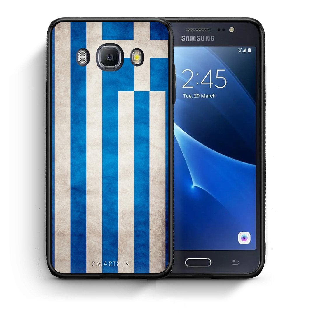 Θήκη Samsung J7 2016 Greek Flag από τη Smartfits με σχέδιο στο πίσω μέρος και μαύρο περίβλημα | Samsung J7 2016 Greek Flag case with colorful back and black bezels