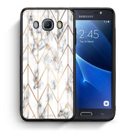 Thumbnail for Θήκη Samsung J7 2016 Gold Geometric Marble από τη Smartfits με σχέδιο στο πίσω μέρος και μαύρο περίβλημα | Samsung J7 2016 Gold Geometric Marble case with colorful back and black bezels