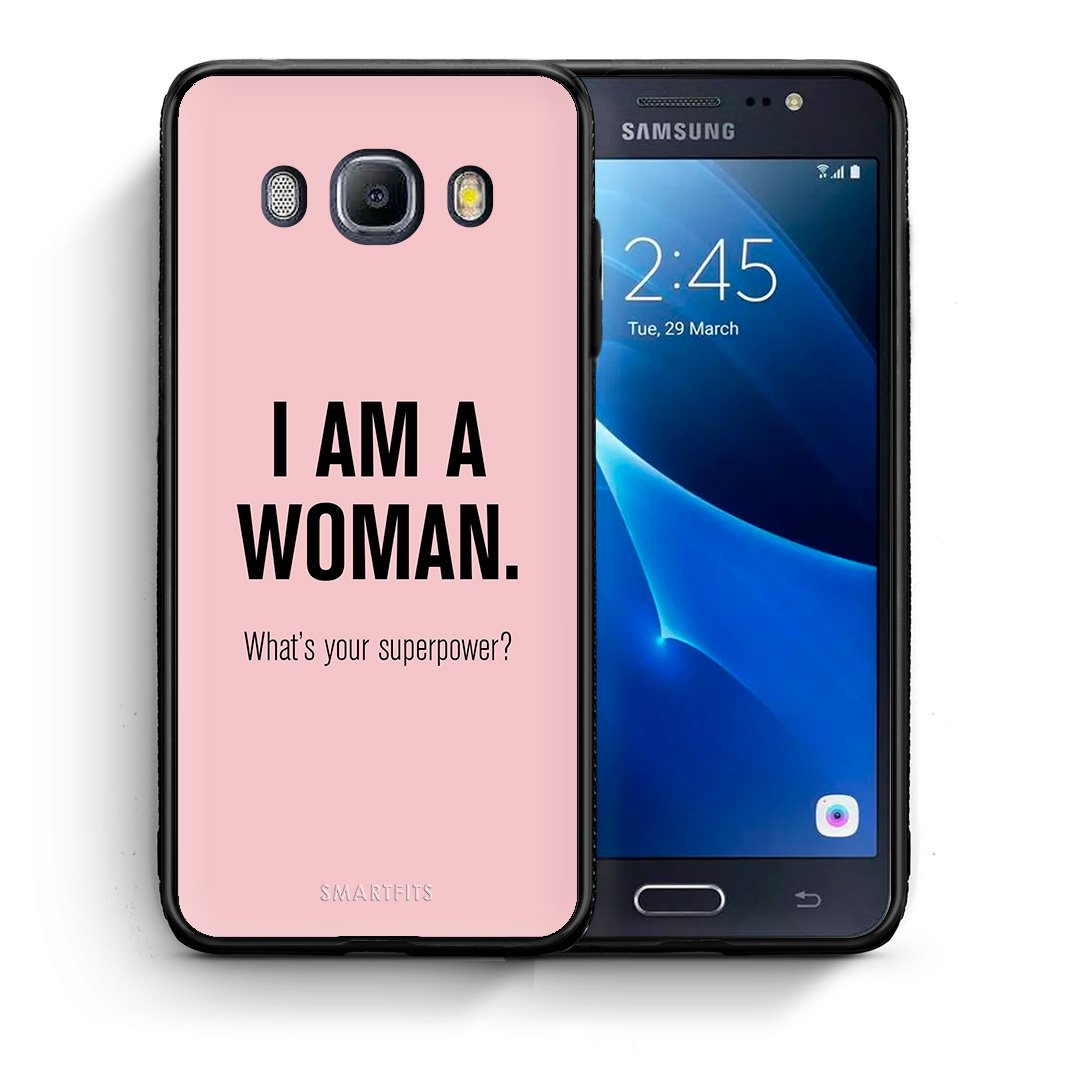 Θήκη Samsung J7 2016 Superpower Woman από τη Smartfits με σχέδιο στο πίσω μέρος και μαύρο περίβλημα | Samsung J7 2016 Superpower Woman case with colorful back and black bezels