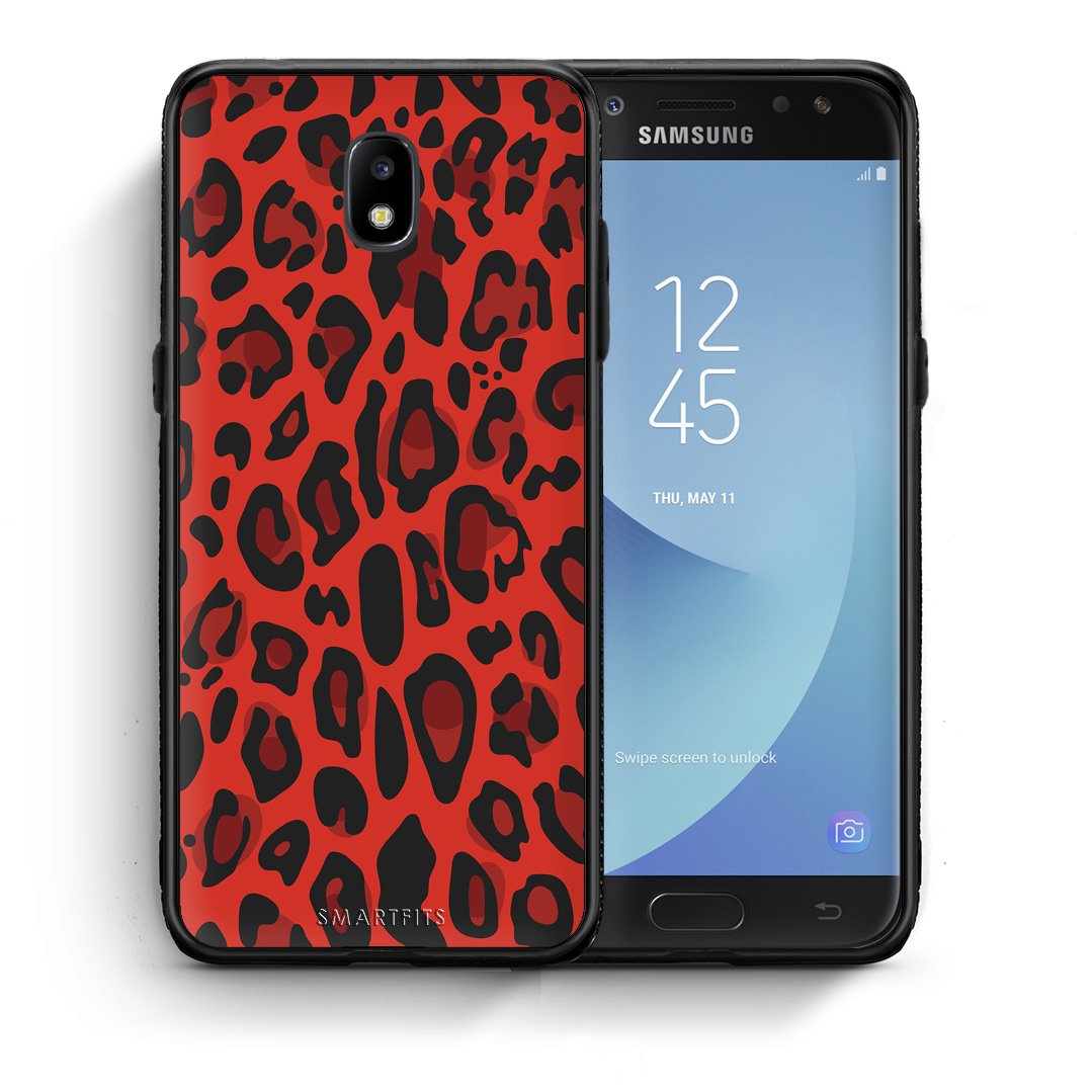 Θήκη Samsung J7 2017 Red Leopard Animal από τη Smartfits με σχέδιο στο πίσω μέρος και μαύρο περίβλημα | Samsung J7 2017 Red Leopard Animal case with colorful back and black bezels
