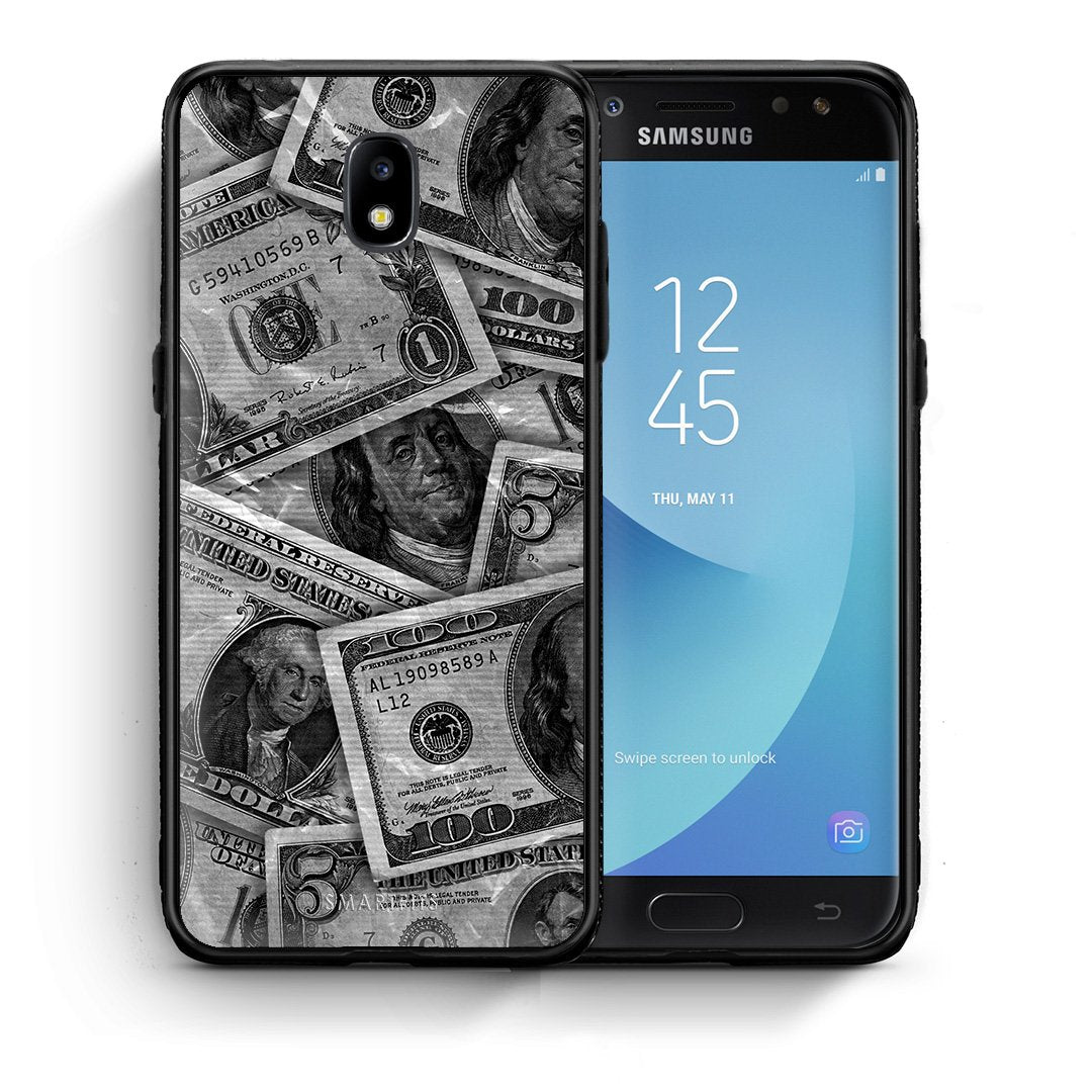 Θήκη Samsung J7 2017 Money Dollars από τη Smartfits με σχέδιο στο πίσω μέρος και μαύρο περίβλημα | Samsung J7 2017 Money Dollars case with colorful back and black bezels