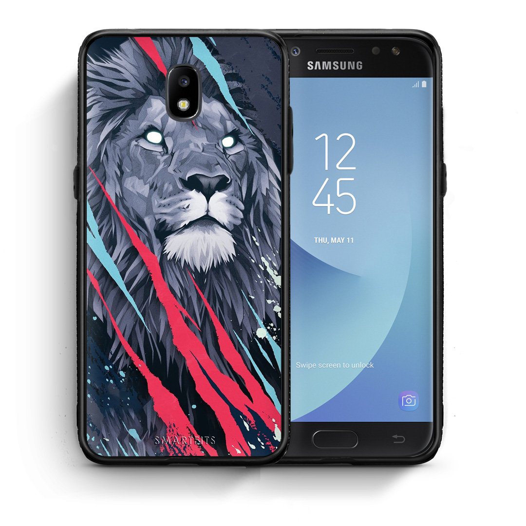 Θήκη Samsung J7 2017 Lion Designer PopArt από τη Smartfits με σχέδιο στο πίσω μέρος και μαύρο περίβλημα | Samsung J7 2017 Lion Designer PopArt case with colorful back and black bezels