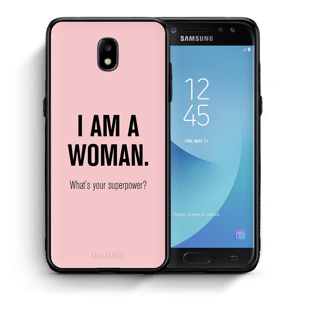 Θήκη Samsung J7 2017 Superpower Woman από τη Smartfits με σχέδιο στο πίσω μέρος και μαύρο περίβλημα | Samsung J7 2017 Superpower Woman case with colorful back and black bezels