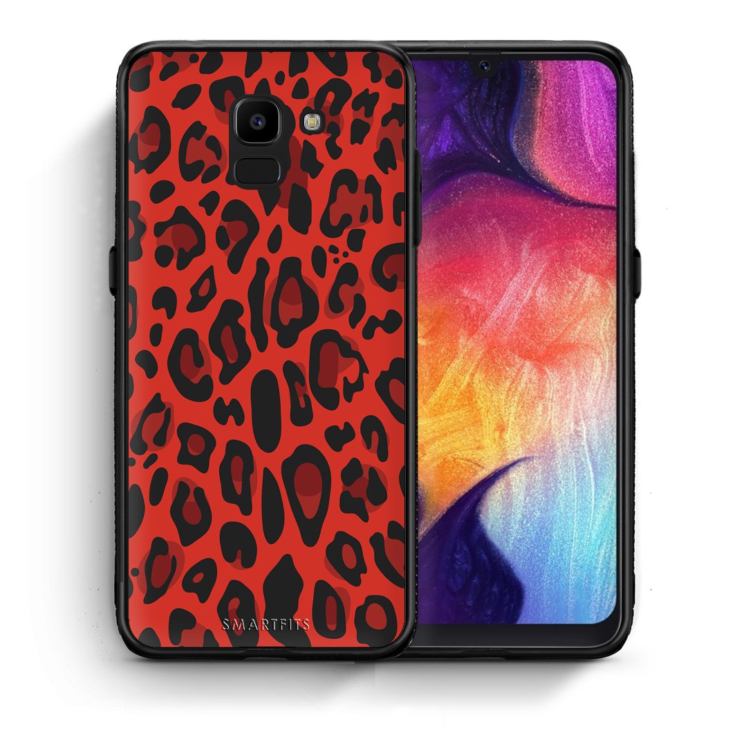 Θήκη Samsung J6 Red Leopard Animal από τη Smartfits με σχέδιο στο πίσω μέρος και μαύρο περίβλημα | Samsung J6 Red Leopard Animal case with colorful back and black bezels