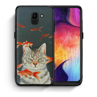 Thumbnail for Θήκη Samsung J6 Cat Goldfish από τη Smartfits με σχέδιο στο πίσω μέρος και μαύρο περίβλημα | Samsung J6 Cat Goldfish case with colorful back and black bezels