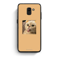 Thumbnail for samsung J6 Cat Tongue θήκη από τη Smartfits με σχέδιο στο πίσω μέρος και μαύρο περίβλημα | Smartphone case with colorful back and black bezels by Smartfits