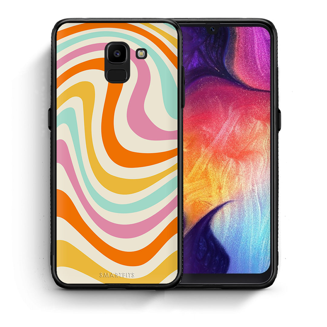 Θήκη Samsung J6 Colourful Waves από τη Smartfits με σχέδιο στο πίσω μέρος και μαύρο περίβλημα | Samsung J6 Colourful Waves case with colorful back and black bezels