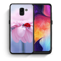 Thumbnail for Θήκη Samsung J6 Ladybug Flower από τη Smartfits με σχέδιο στο πίσω μέρος και μαύρο περίβλημα | Samsung J6 Ladybug Flower case with colorful back and black bezels