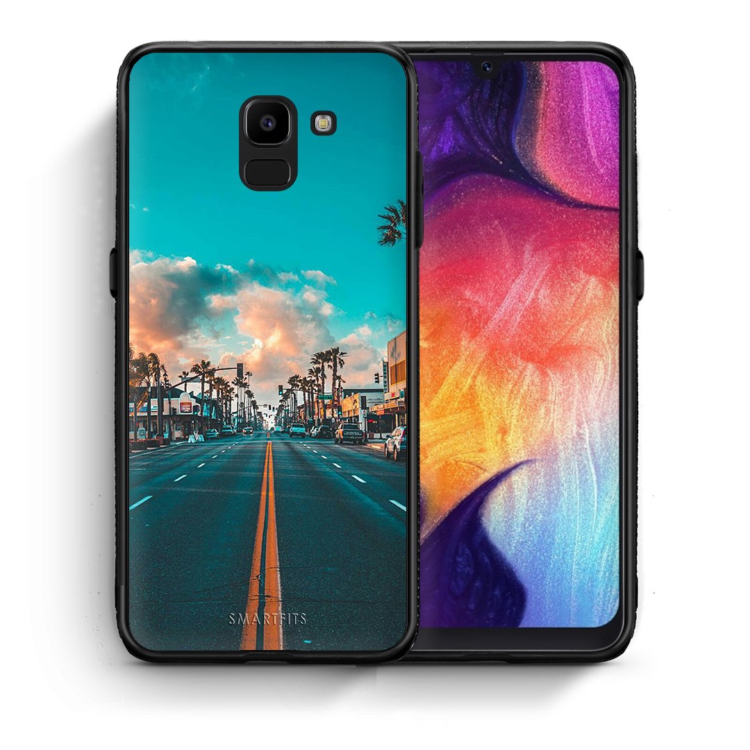 Θήκη Samsung J6 City Landscape από τη Smartfits με σχέδιο στο πίσω μέρος και μαύρο περίβλημα | Samsung J6 City Landscape case with colorful back and black bezels