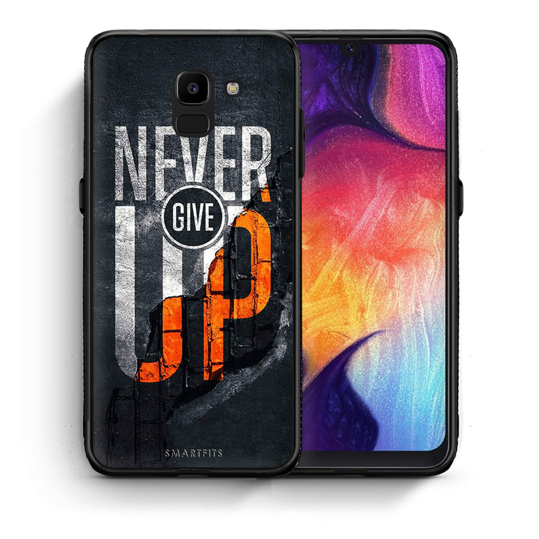 Θήκη Αγίου Βαλεντίνου Samsung J6 Never Give Up από τη Smartfits με σχέδιο στο πίσω μέρος και μαύρο περίβλημα | Samsung J6 Never Give Up case with colorful back and black bezels