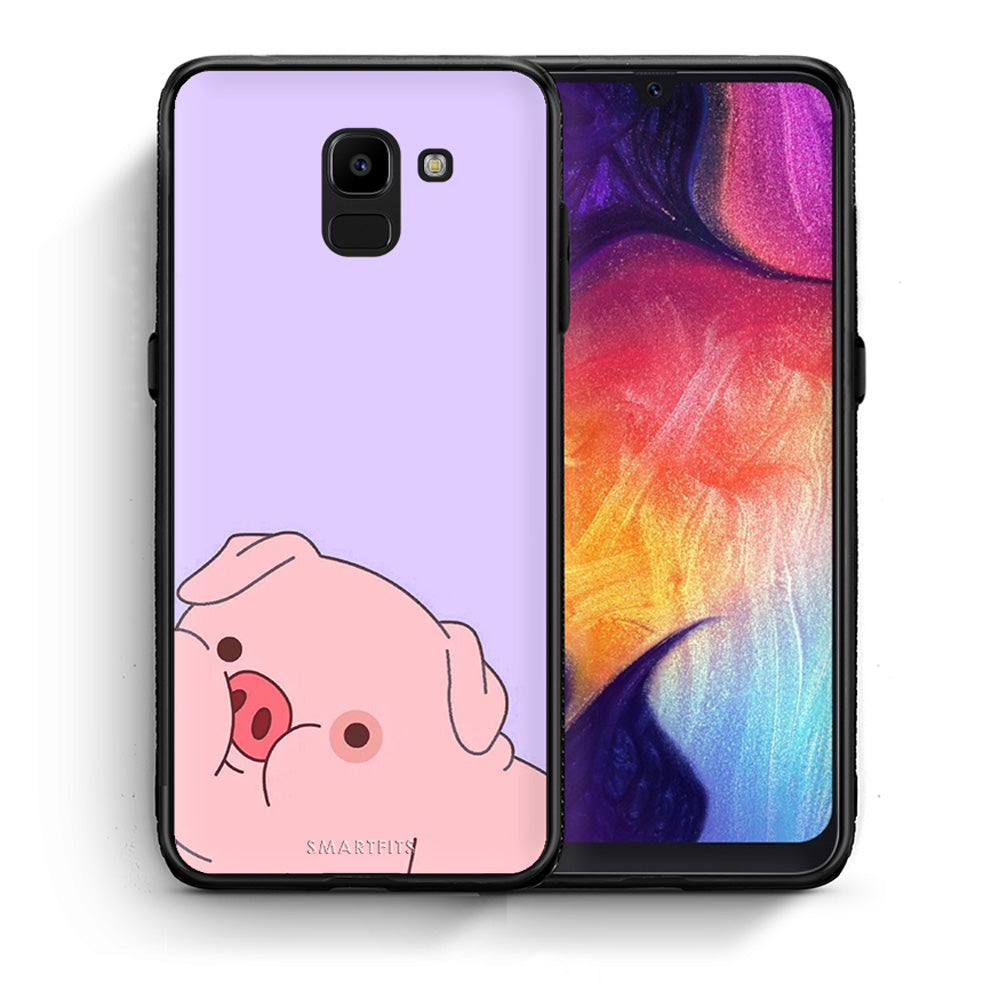 Θήκη Αγίου Βαλεντίνου Samsung J6 Pig Love 2 από τη Smartfits με σχέδιο στο πίσω μέρος και μαύρο περίβλημα | Samsung J6 Pig Love 2 case with colorful back and black bezels