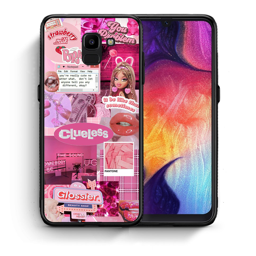 Θήκη Αγίου Βαλεντίνου Samsung J6 Pink Love από τη Smartfits με σχέδιο στο πίσω μέρος και μαύρο περίβλημα | Samsung J6 Pink Love case with colorful back and black bezels