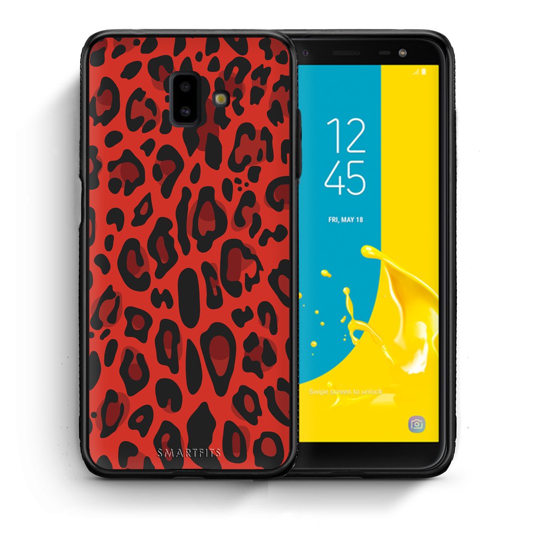 Θήκη Samsung J6+ Red Leopard Animal από τη Smartfits με σχέδιο στο πίσω μέρος και μαύρο περίβλημα | Samsung J6+ Red Leopard Animal case with colorful back and black bezels